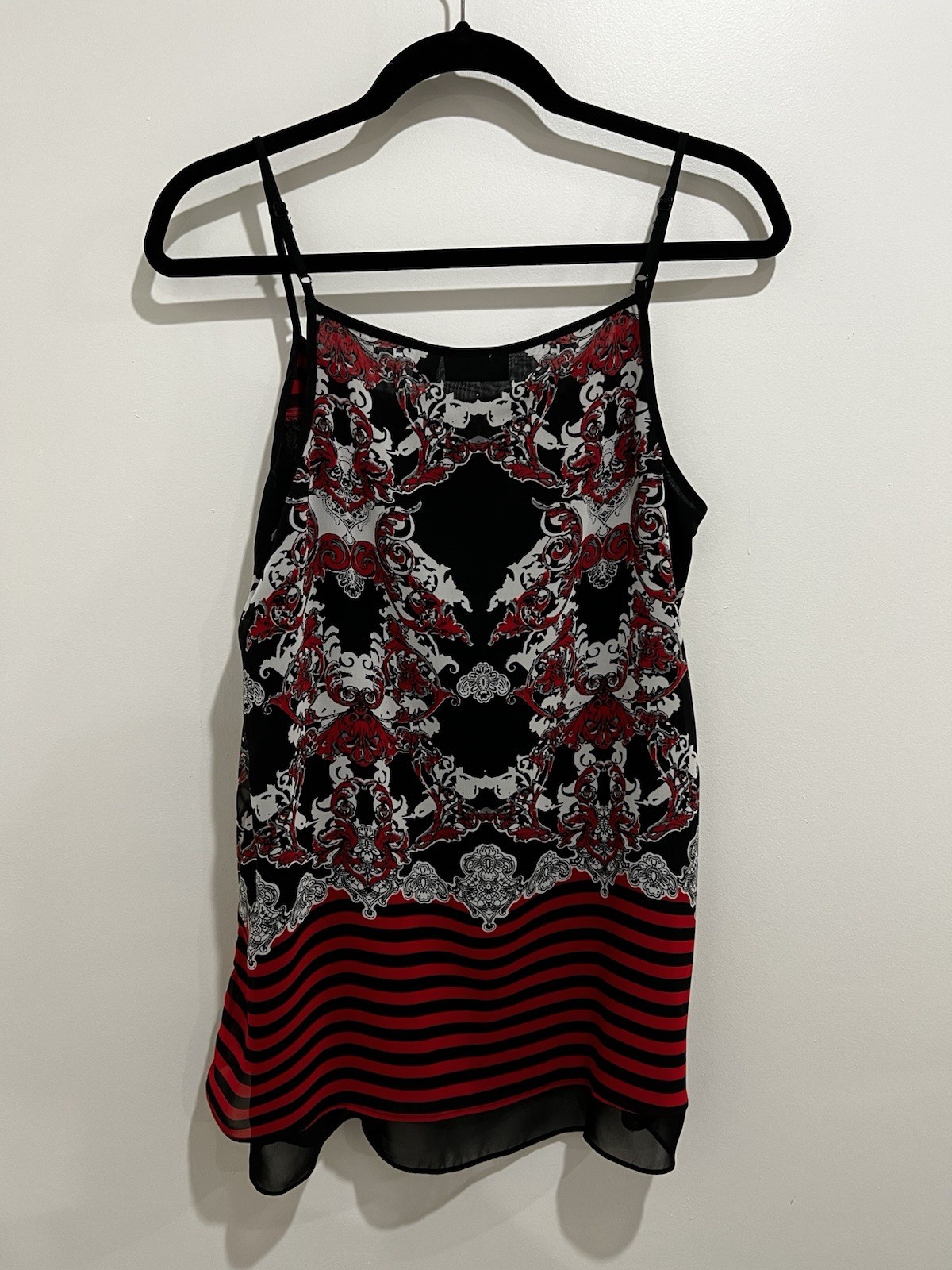Bisou Bisou Red Black Baroque Print Chiffon Cami Tank Top Size M