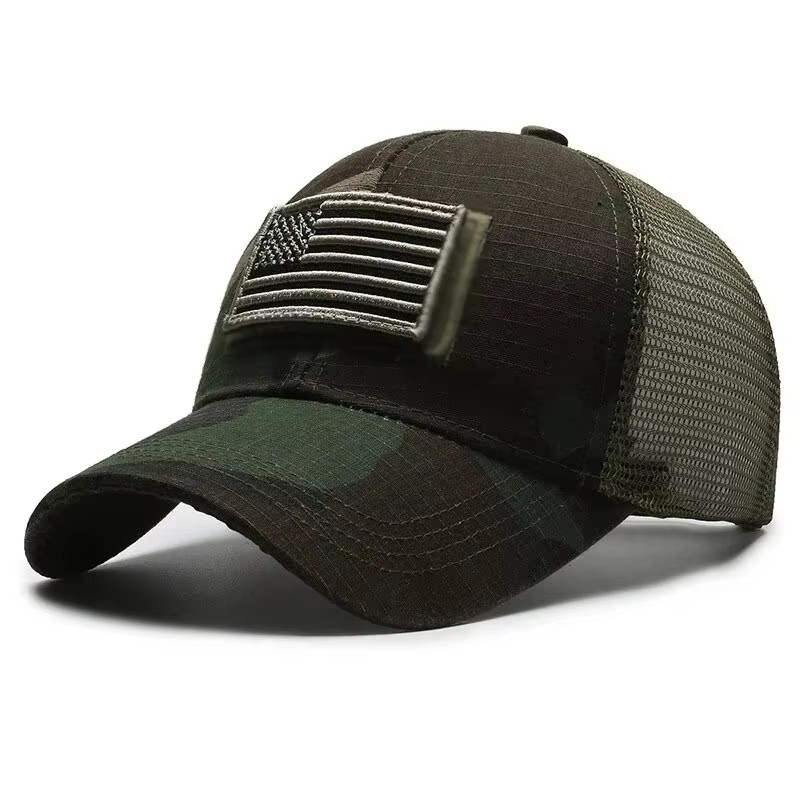 American Flag Camo Embroidered Mesh Baseball Cap Adjustable Outdoor Men Hat
