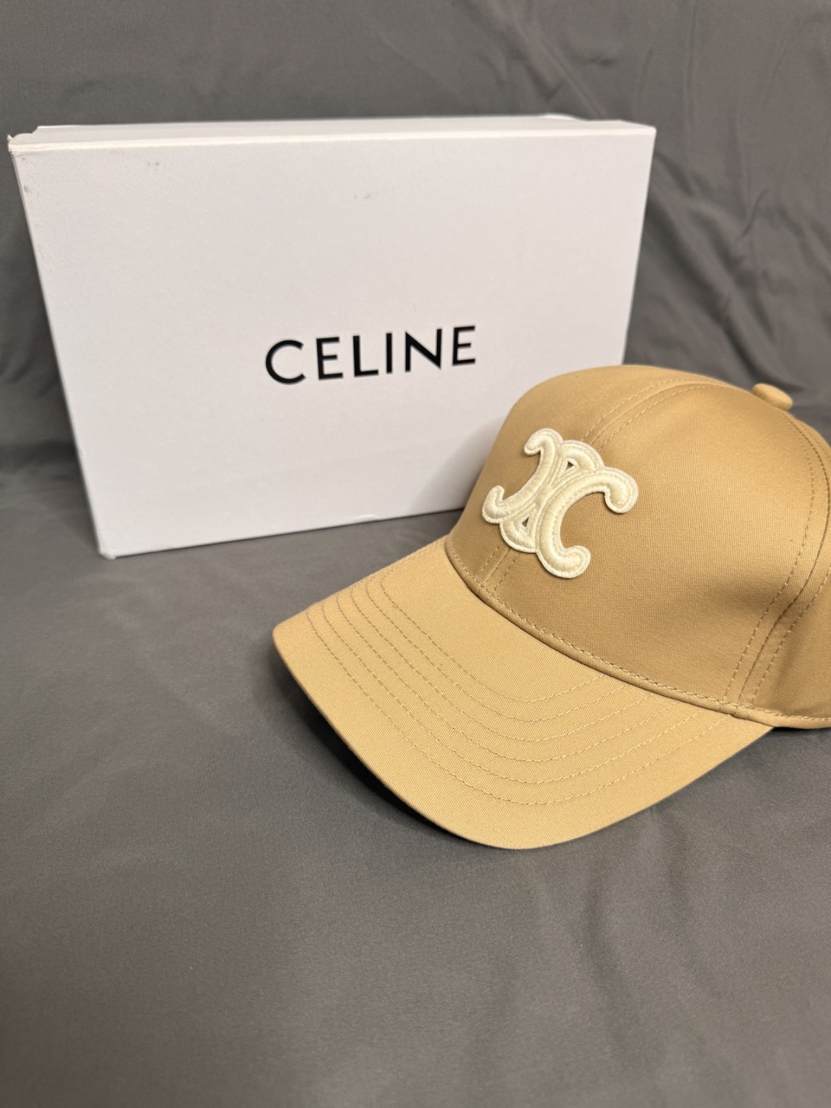 CELINE Paris Triomphe Adjustable Baseball Cap Tan/Beige Size Medium Unisex