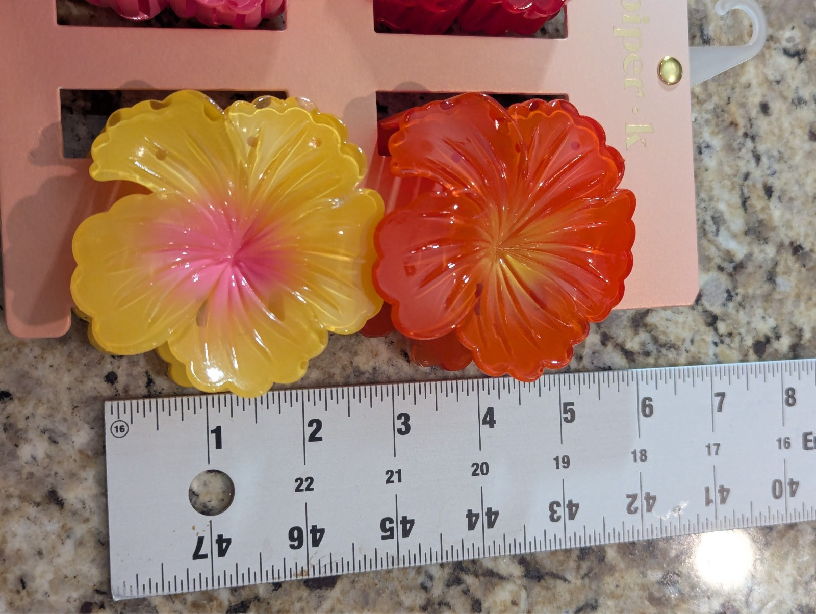 Piper K 4 PC Womens 3″ Hair Clips Clawclip Hibiscus Floral Pink Red Yellow Orge