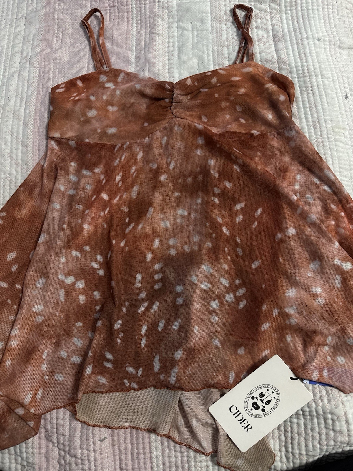 CIDER Brown/White Animal Print Mesh Sweetheart Spaghetti Camisole Top XS