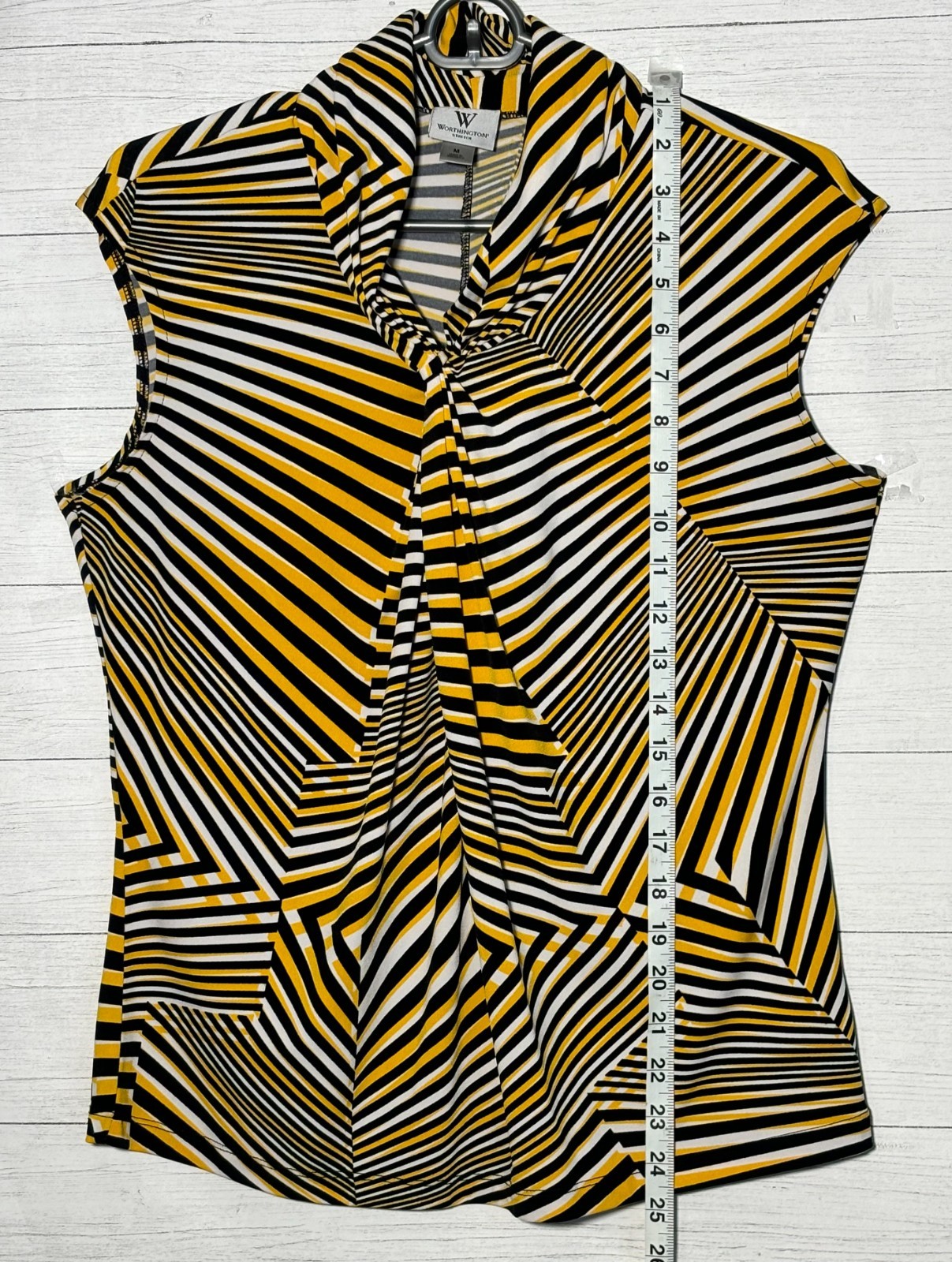 Worthington Stretch Shirt Sz M 8-10 Yellow Black Geometric Sleeveless Top Blouse