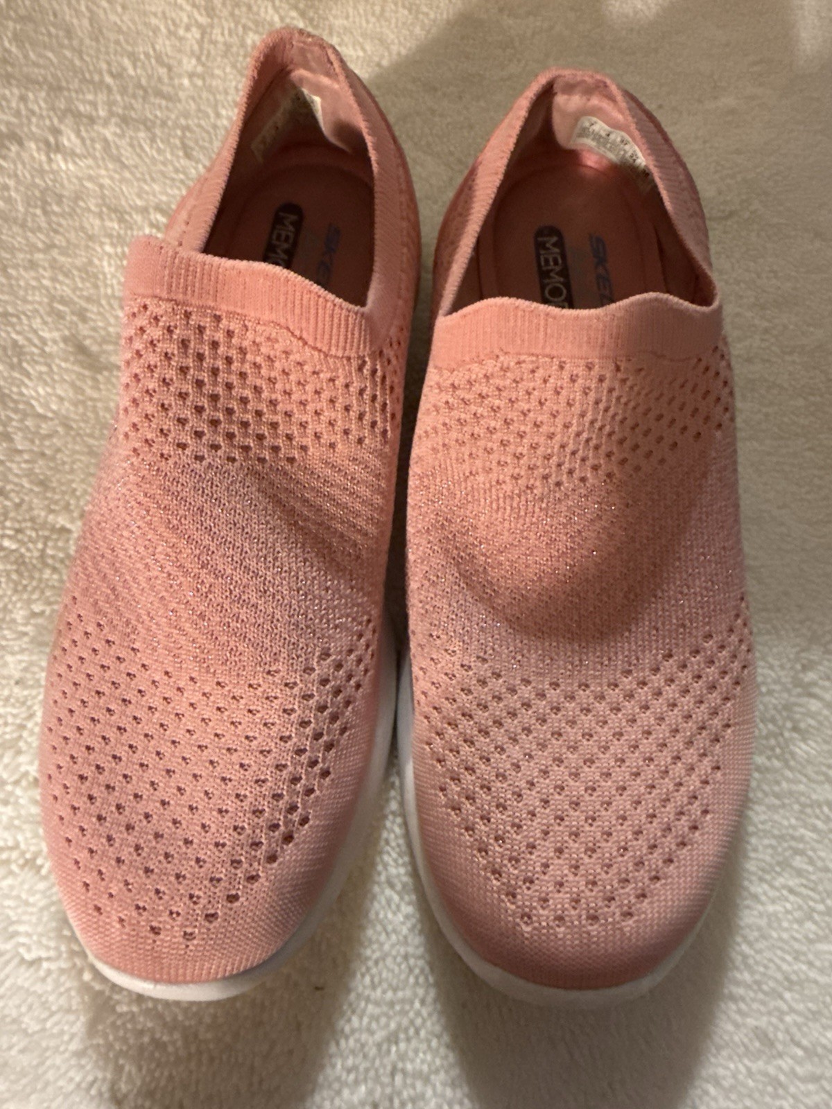 SKECHERS Memory Foam Women’s Pink Slip-On Knit Low Top Athletic Sneakers