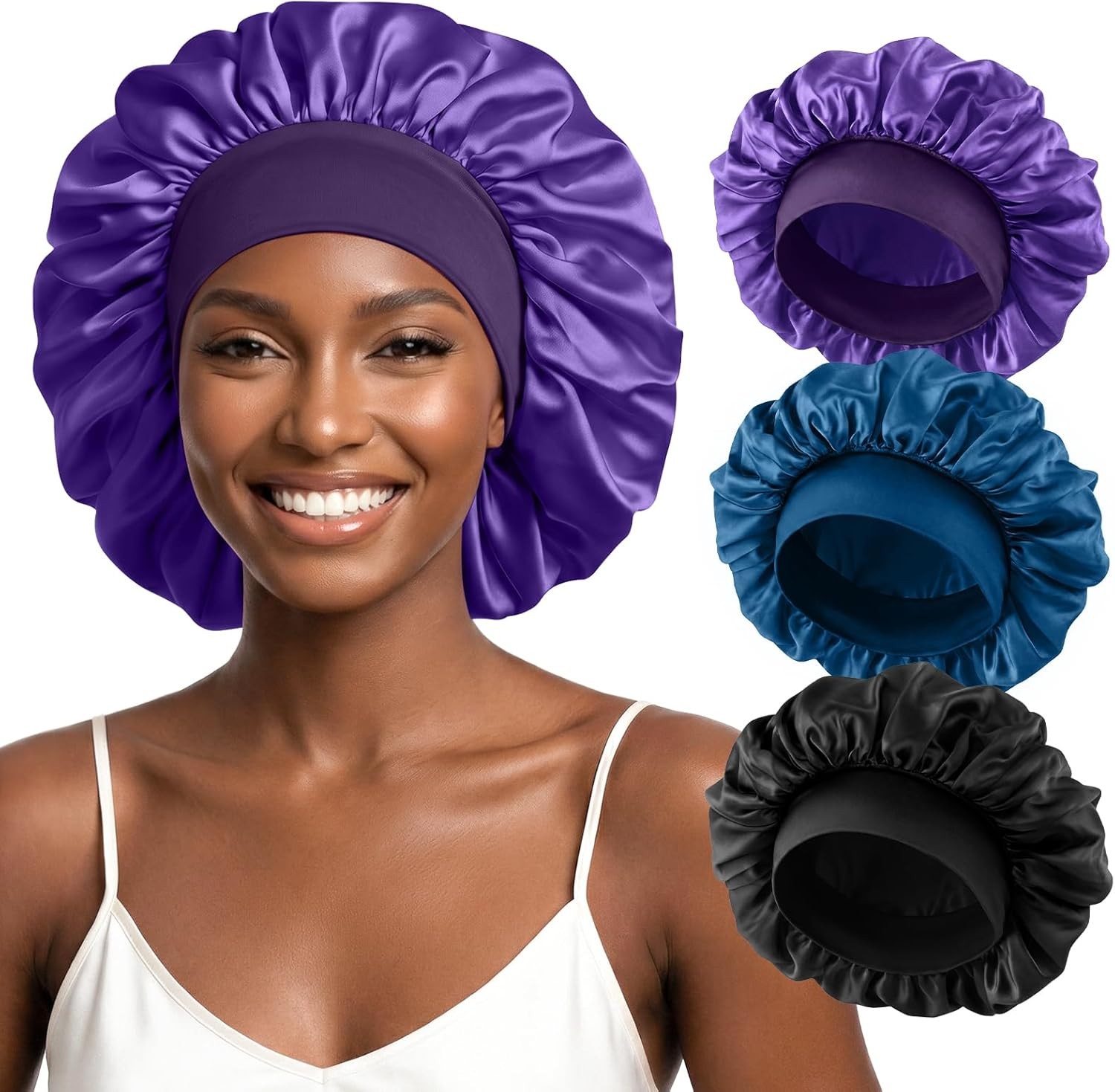 1PCS Silk Sleep Bonnet, Elastic Band for Curly Hair and Frizz Control