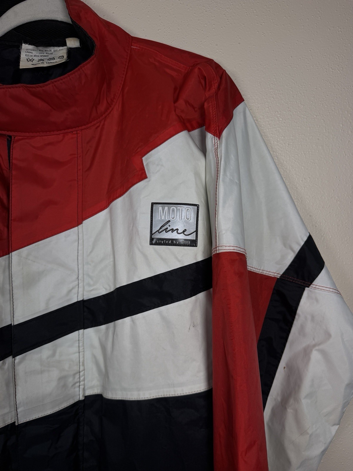 Vintage Moto Line DIFI Motorcycle Racing Jacket Red White Black Colorblock XL
