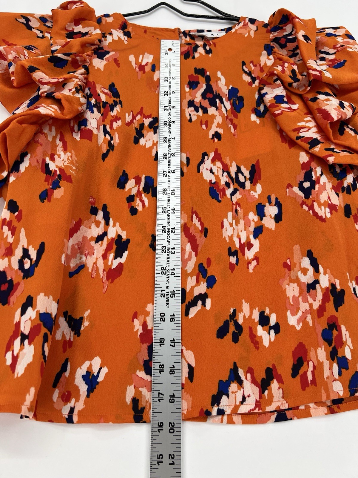 THML NWT Orange Floral Ruffle Sleeve Blouse Womens Small Statement Top