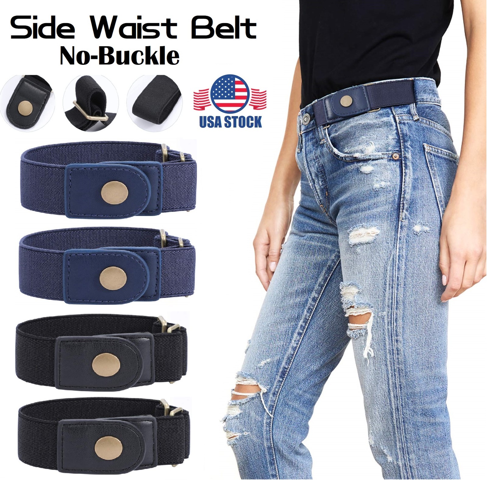 4Pcs No Buckle Belt for Men & Women Stretch Elastic Invisible Adjustable Belt US