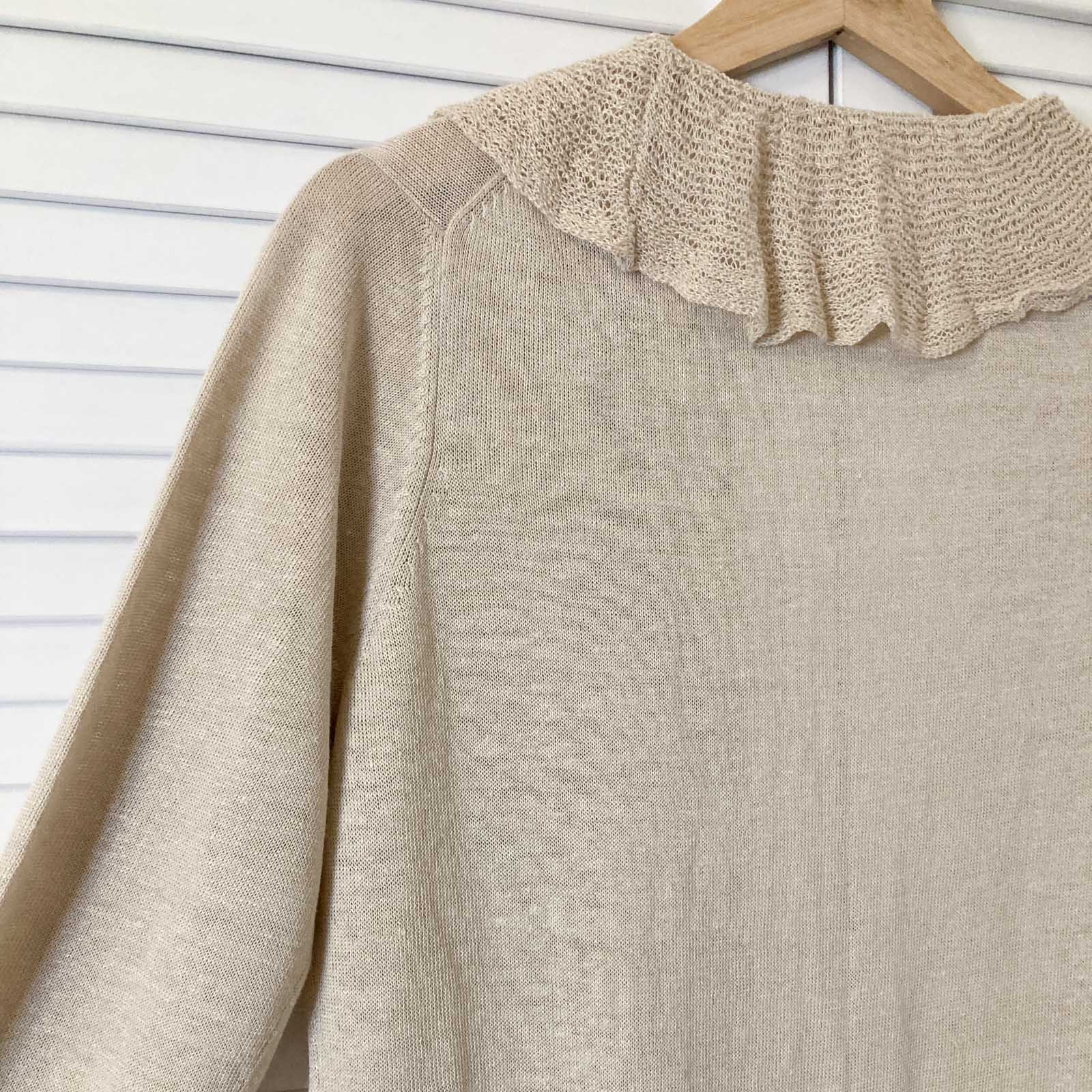 Autograph M&S Cardigan Size 12 Natural Beige Linen Blend Frill Trim Longline