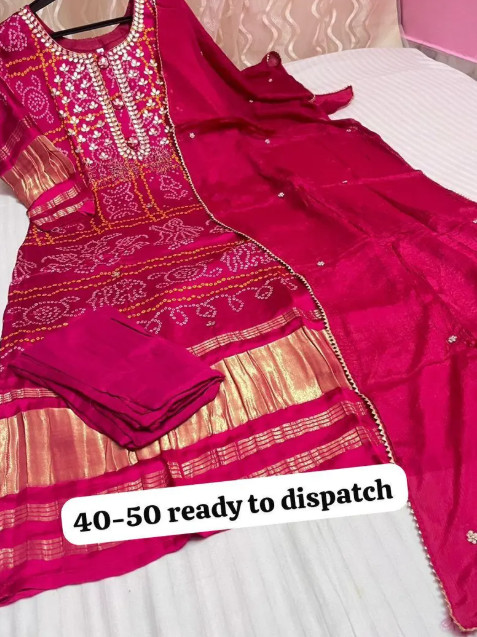 Premium Pure Gajji silk kurti with inner attached with Pure chinon silk Dupatta