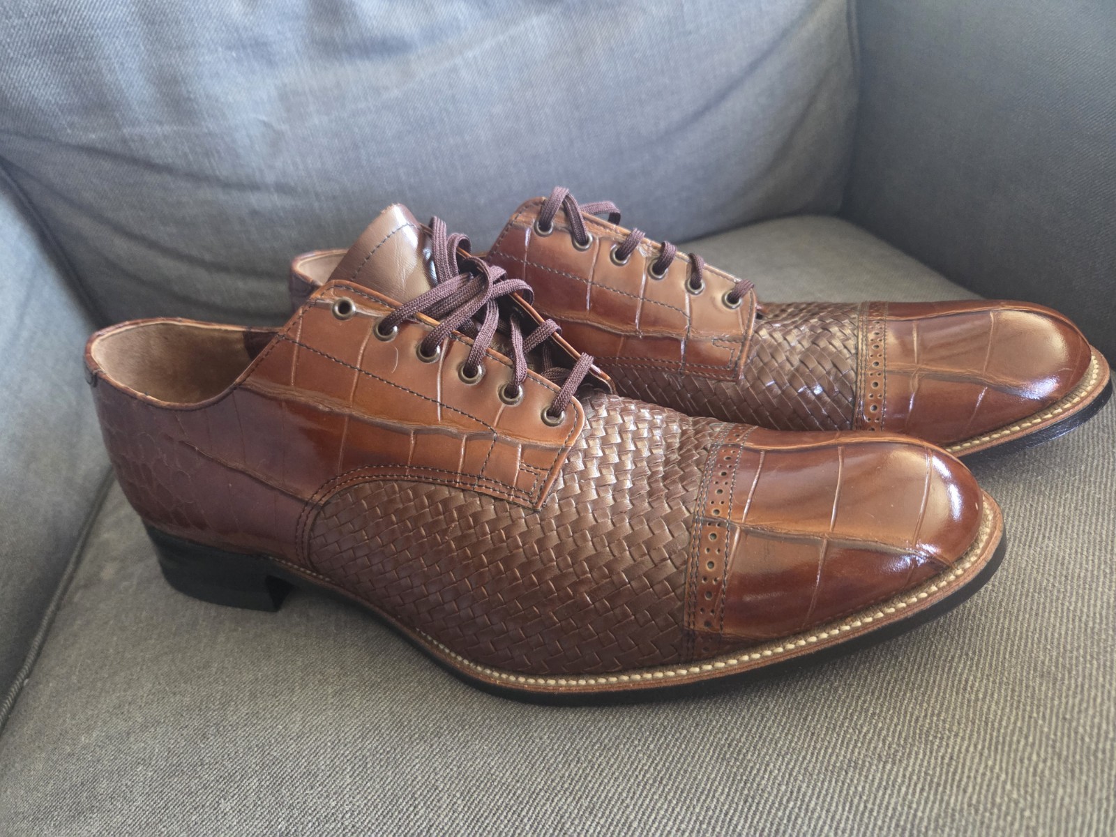 Stacy Adams Esposito Men’s Cap Toe Oxfords Brown Woven Croc Print Size