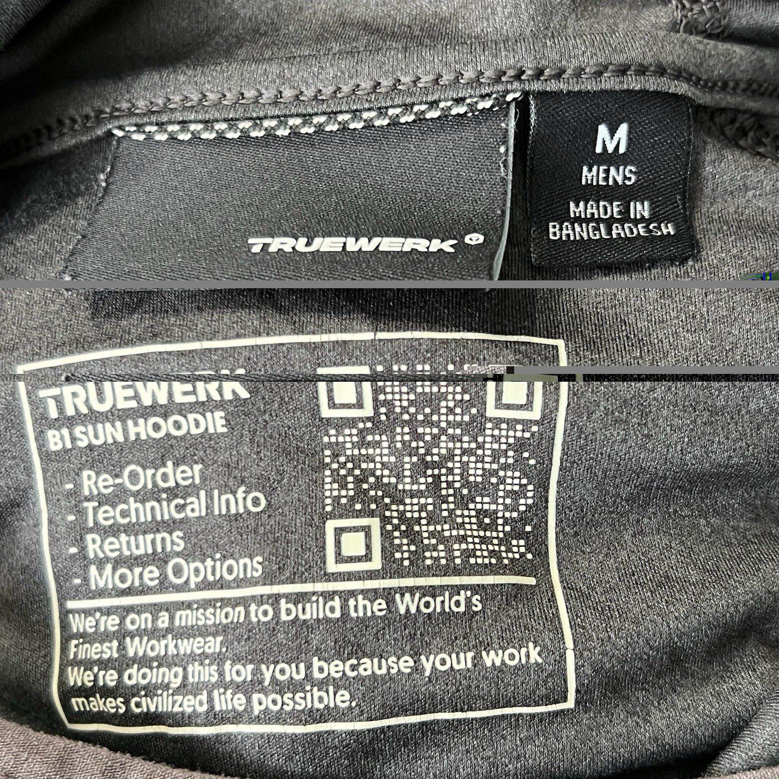 Truewerk B1 Sun Hoodie Mens Medium Charcoal Grey Long Sleeve Technical Shirt