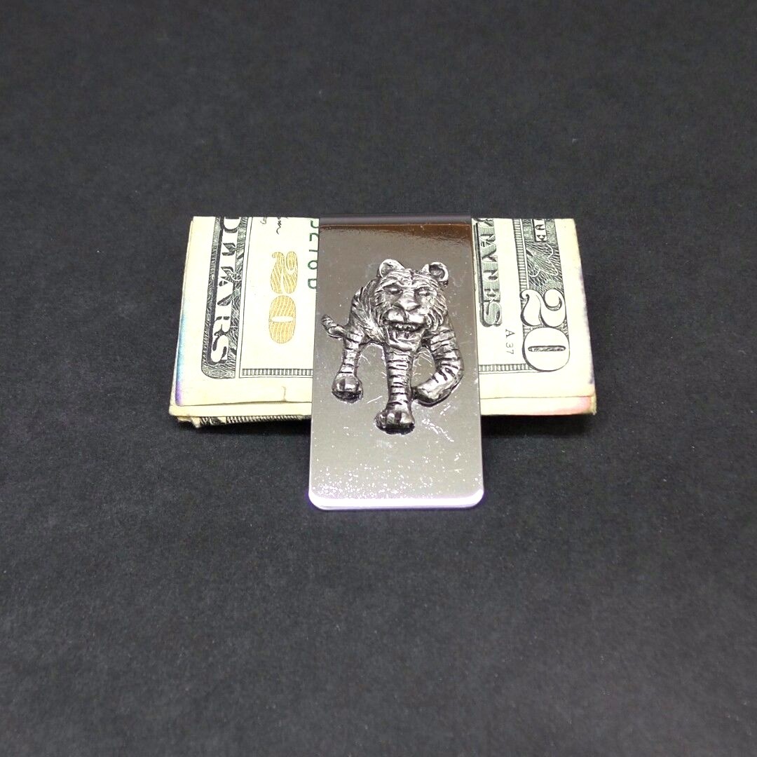 Tiger Money Clip Stainless Steel Cash Credit Card Wallet Clipper
