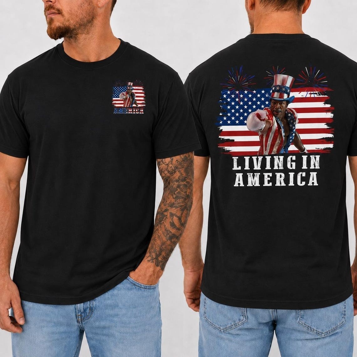 Apollo Creed Living In America T Shirt, Patriotic Boxing Fourth Of July 3 Shirt
