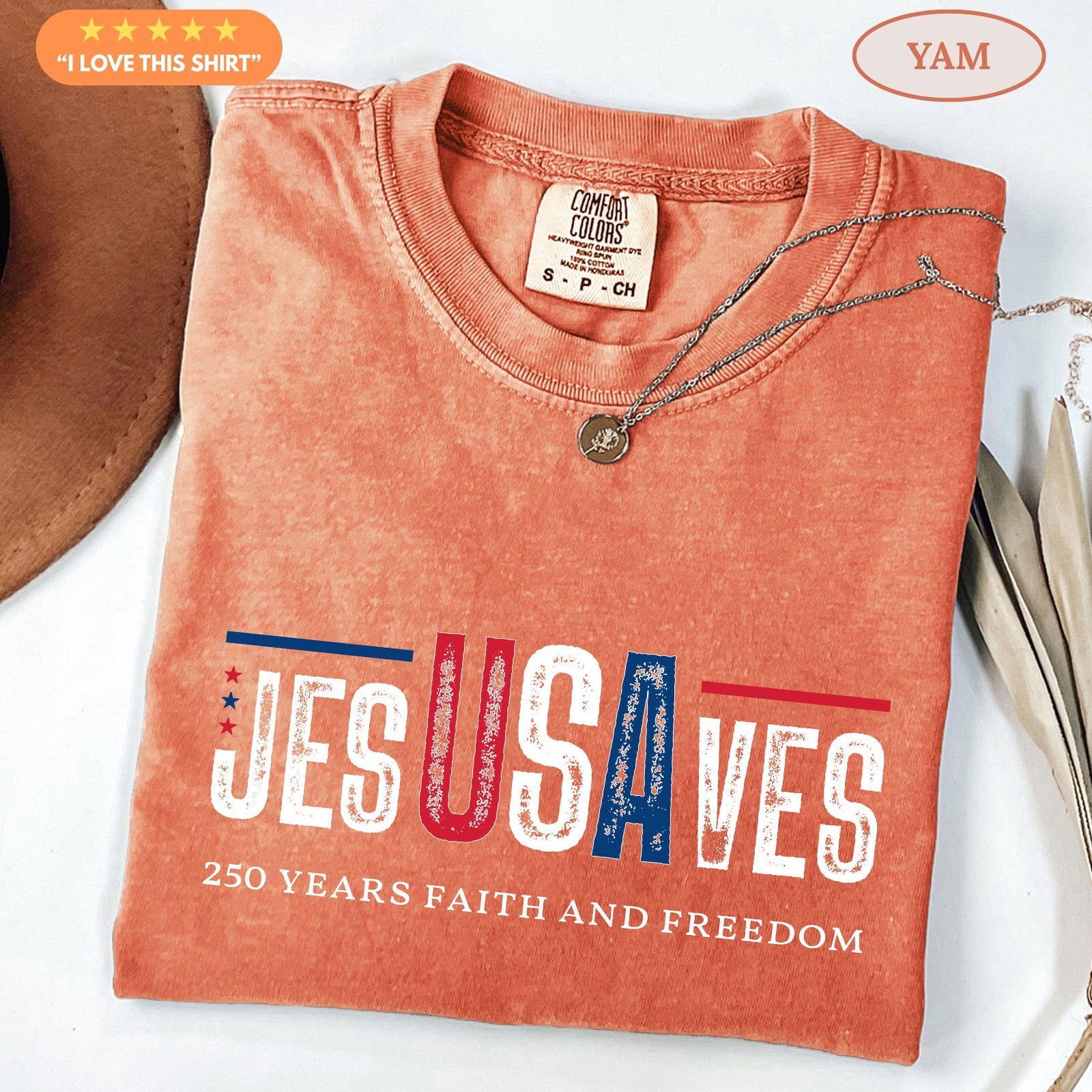 Jesus Saves USA 250 Years of Freedom T-Shirt Christian Patriotic July 4th Tee