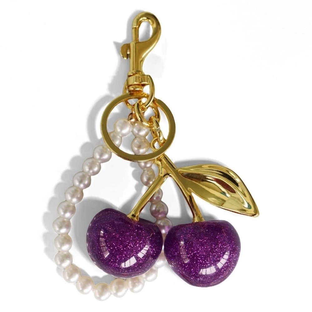 ✨ Purple Glitter Cherry Bag Charm NWT