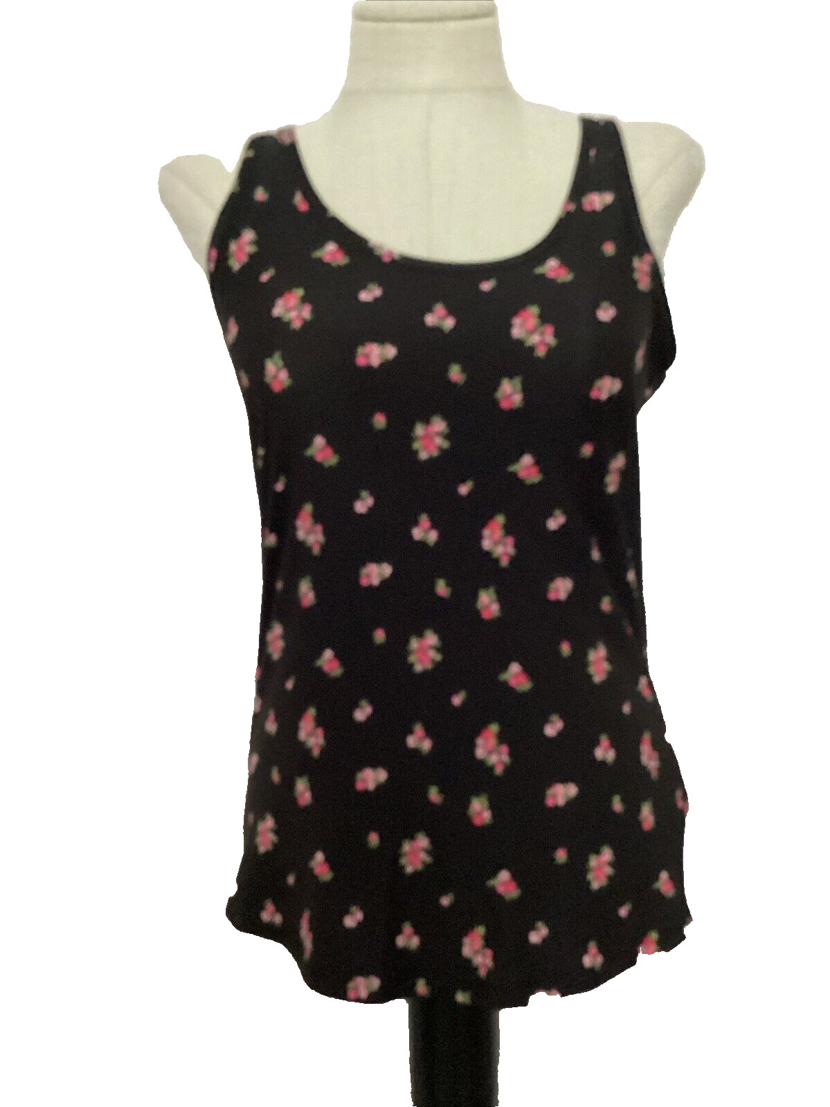 NO BOUNDARIES FITTED BLACK FLORAL SCOOP Stretch Knit TANK SZ. Jr. XL*