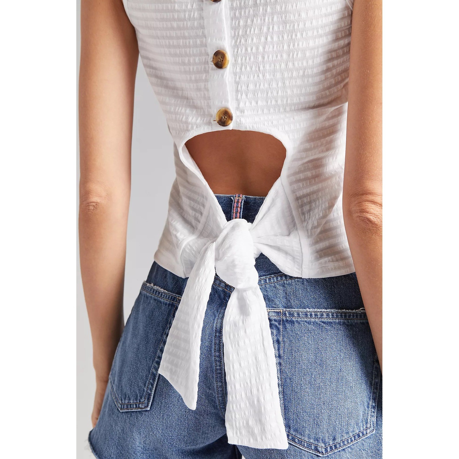 Anthropologie Maeve Seersucker Tie Back Tank XS White Old Money Coastal Chic