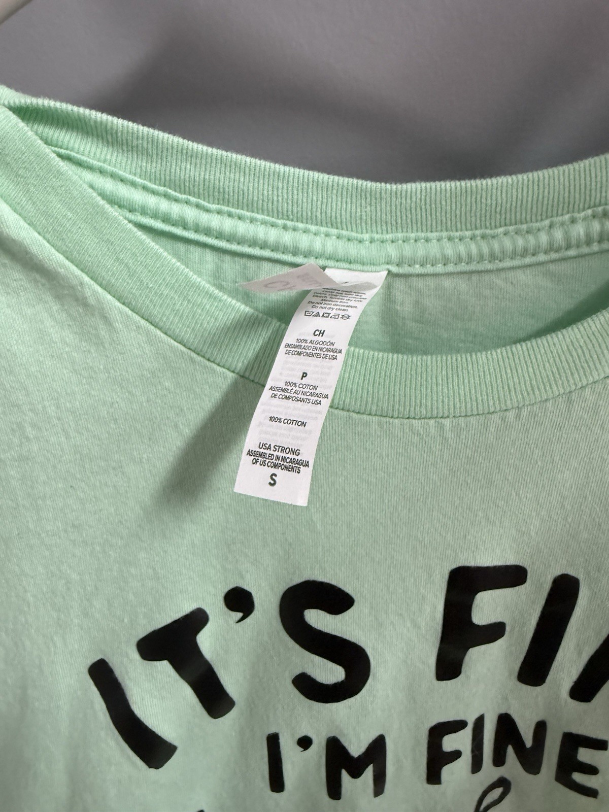 Handmade Green “It’s Fine I’m Fine Everything’s Fine” Graphic Crew Neck Tee S