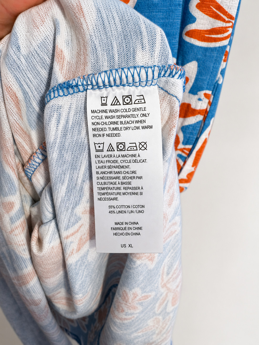 Denim & Co Naturals XL Blue Bayou Floral Linen Blend Midi Dress Pockets