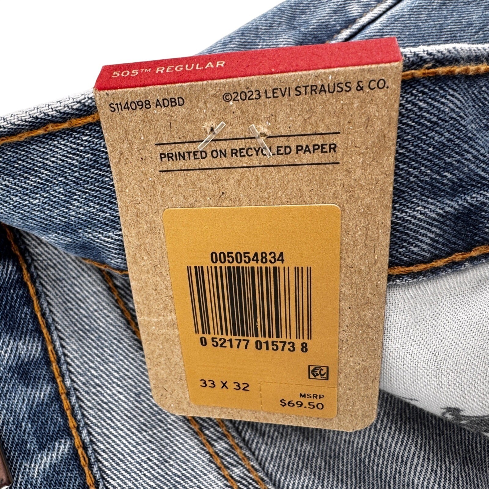 Levis 505 Jeans Mens 33×32 Medium Blue Regular Straight Leg Denim NWT