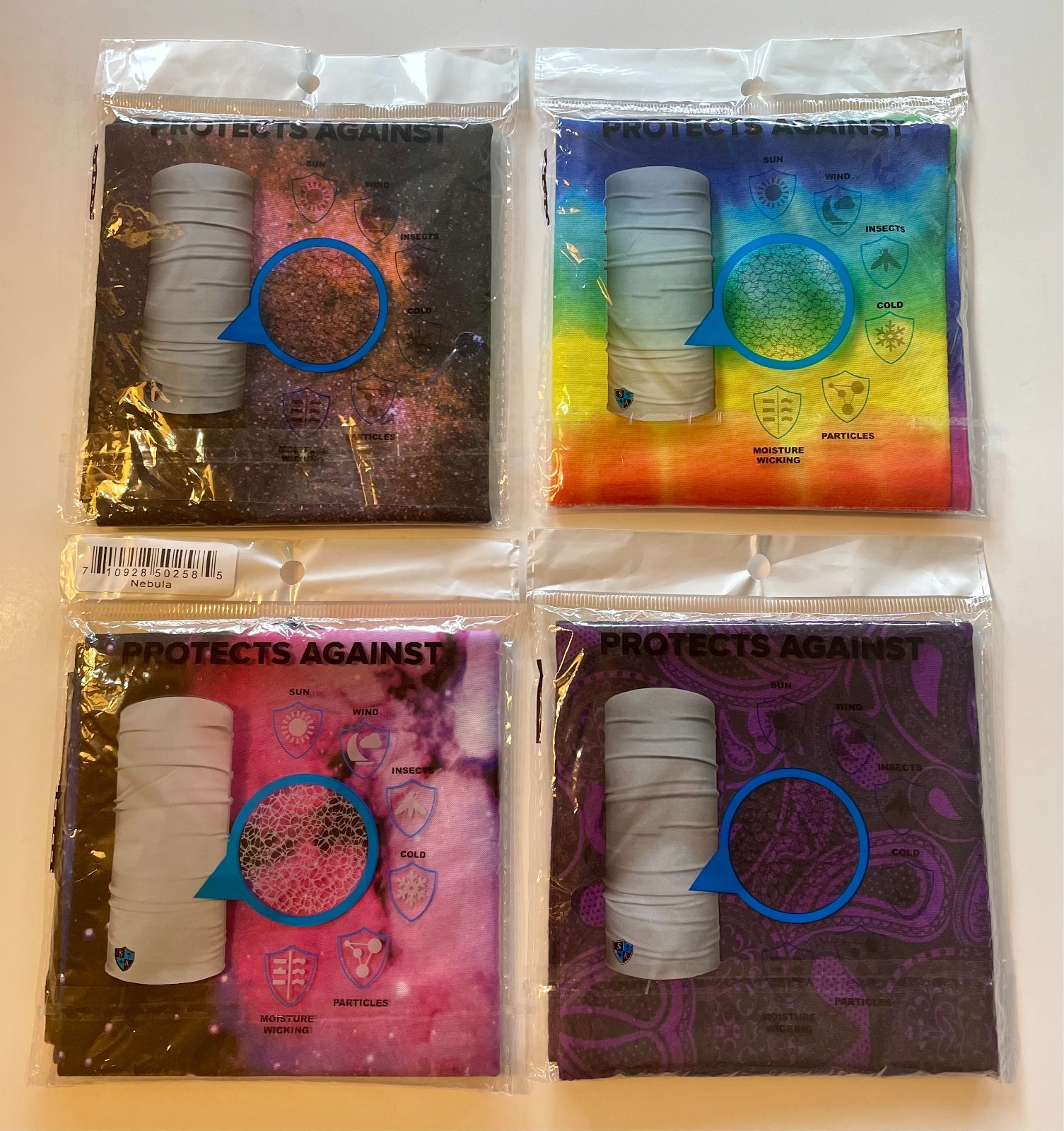 Four (4) SA Co. Face Shields / Neck Gaiters, New in Package, with Tags