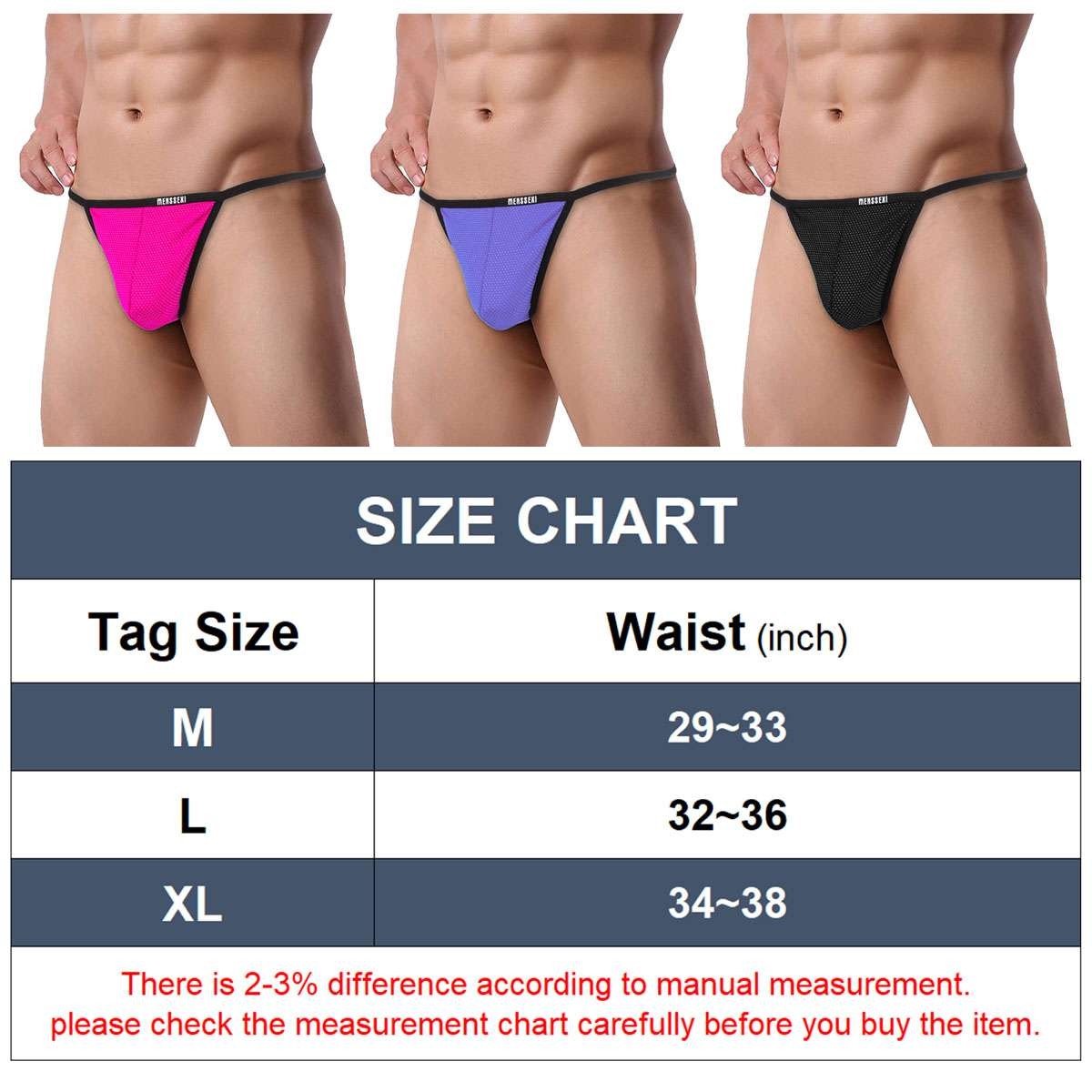 1-3PCS Mens Sexy T-Back G-string Thong Bikini Underwear Mesh Sheer Pouch Thongs