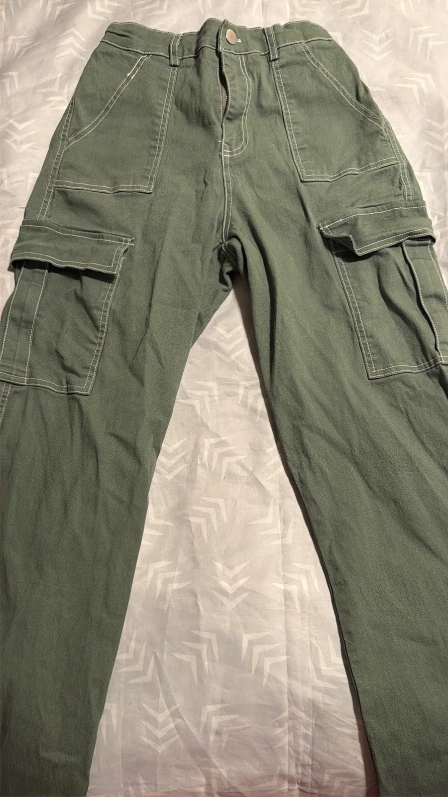 Orange Kiss Essentials Women’s Green Cargo Pants Pockets Elastic Waist S