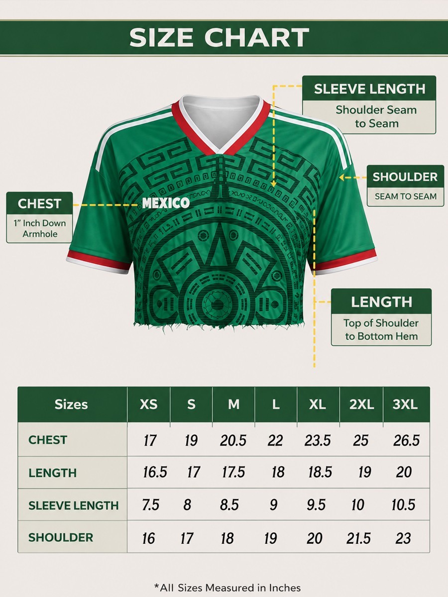 Womens Crop Mexico National Soccer Team World Futsal Sports Jersey Active Tshirt