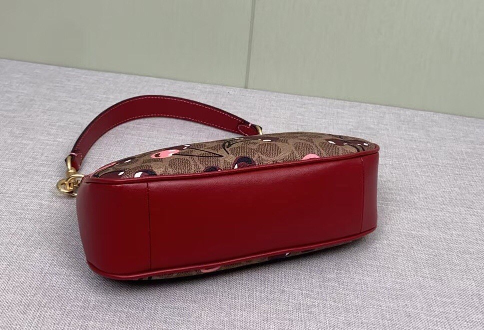 COACH CY694 Teri Shoulder Bag Signature Canvas Cherry Print Tan Brown
