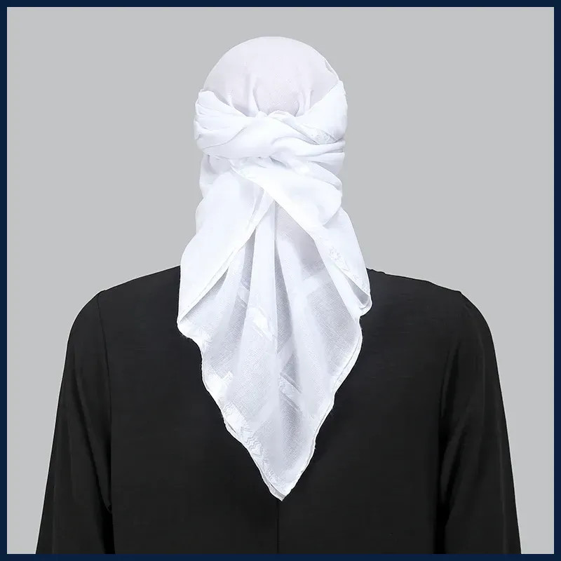 White Arab Square Scarf for Women Men Muslim Shawl Headwrap Plaid Stripe Printed