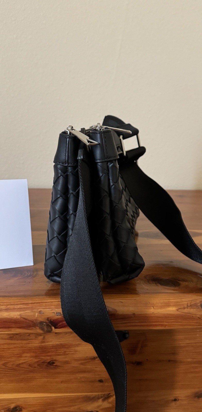 Bottega Veneta Black Duo Pouch Crossbody Bag Silver Zip w/ Strap, Dust Bag