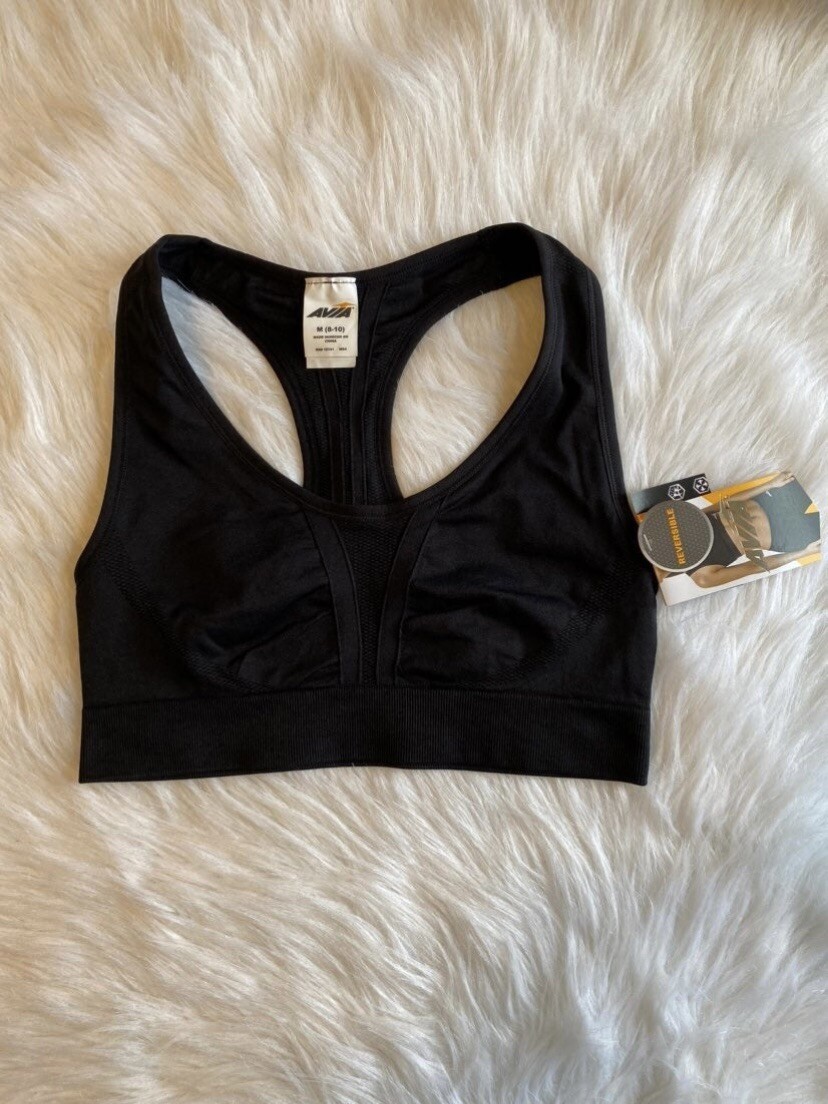 Avia Sports Racerback Sports Bra Womens Size Medium Black Reversible Seamless