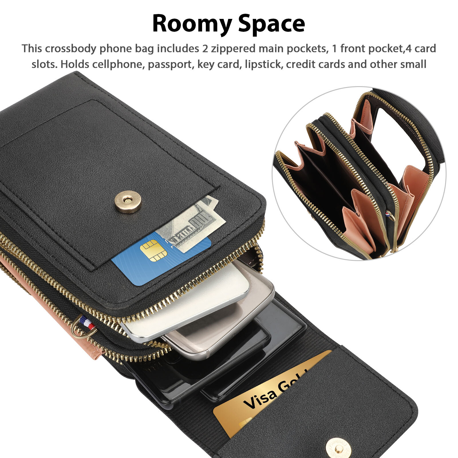 Women Touch Screen Cell Phone Bag Crossbody Shoulder Pouch Purse Key Card Case