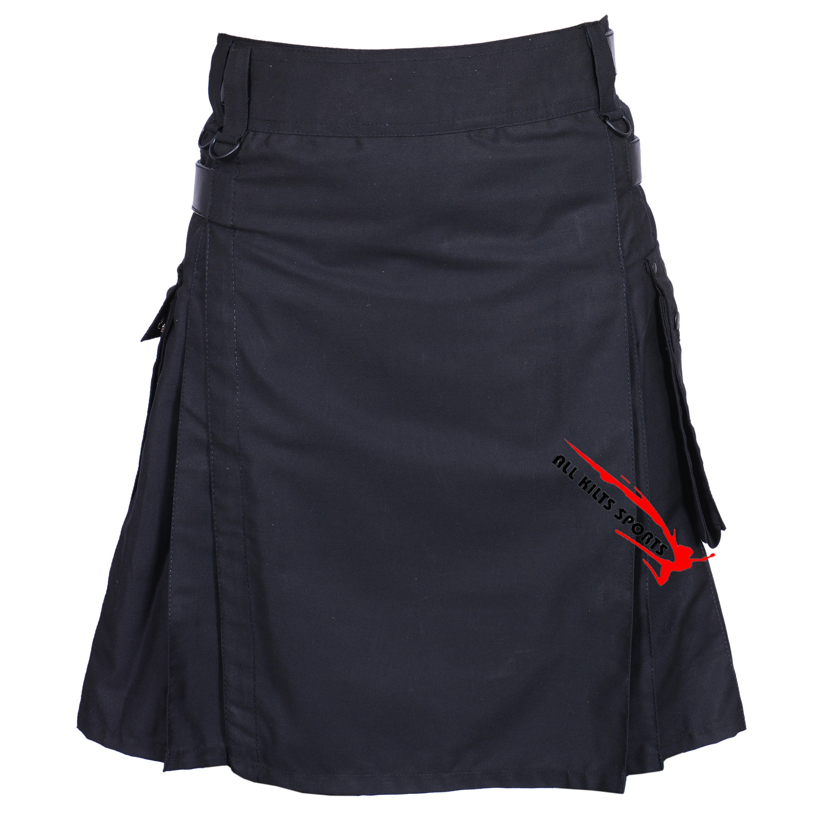 Men’s Black Leather Straps Utility Kilt 30″ To 50″ USA Seller