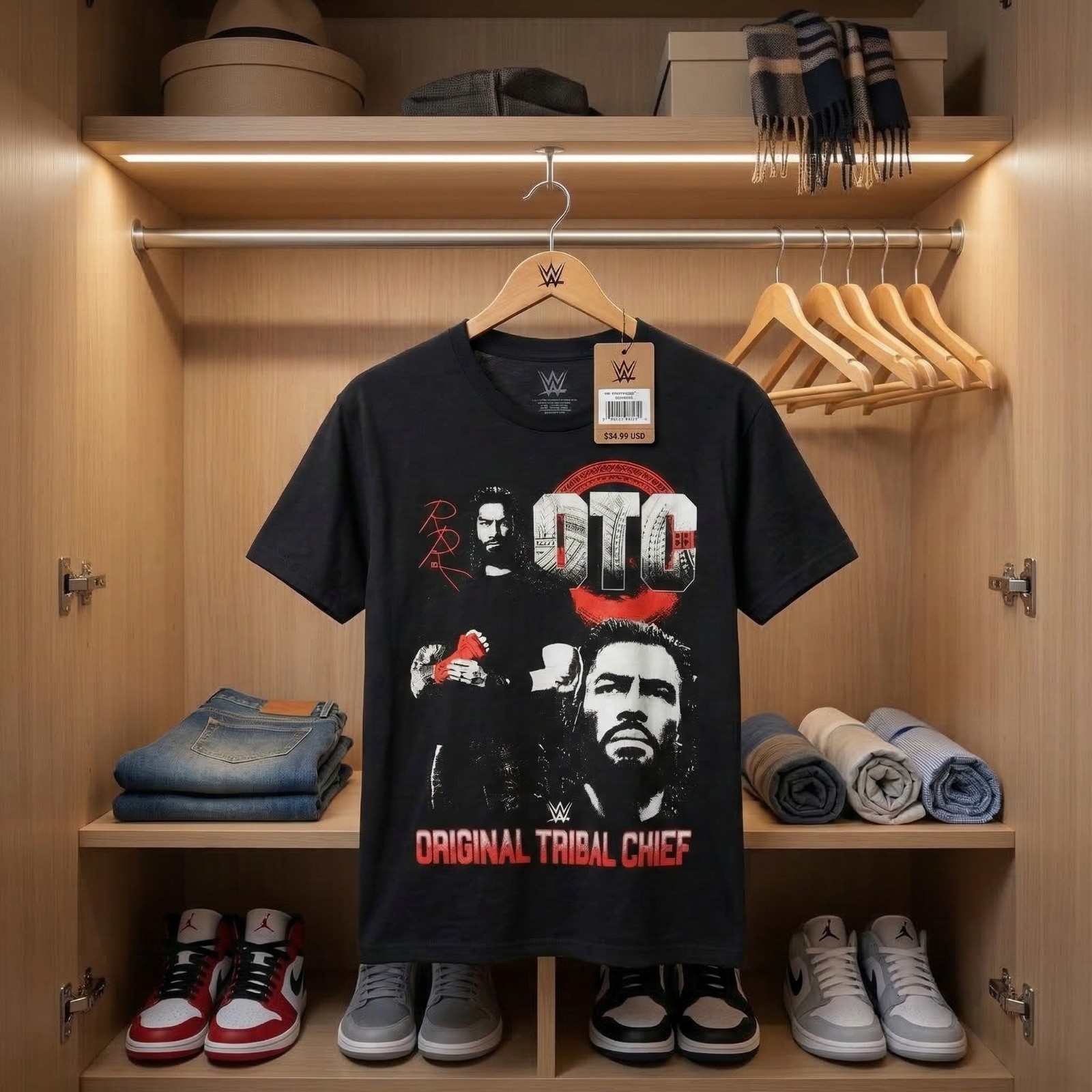 Roman Reigns OTC T-Shirt Original Tribal Chief WWE Black Cotton Tee Men All Size