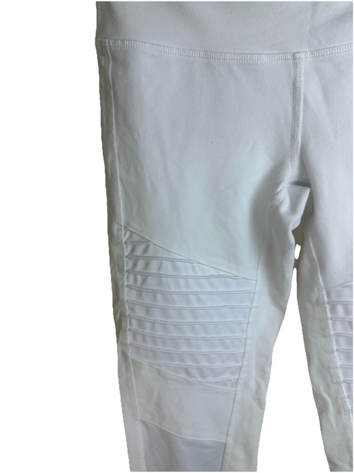 ALO Leggings Small Yoga White Moto High Waist Seamed 81% Nylon/19% Spandex #550