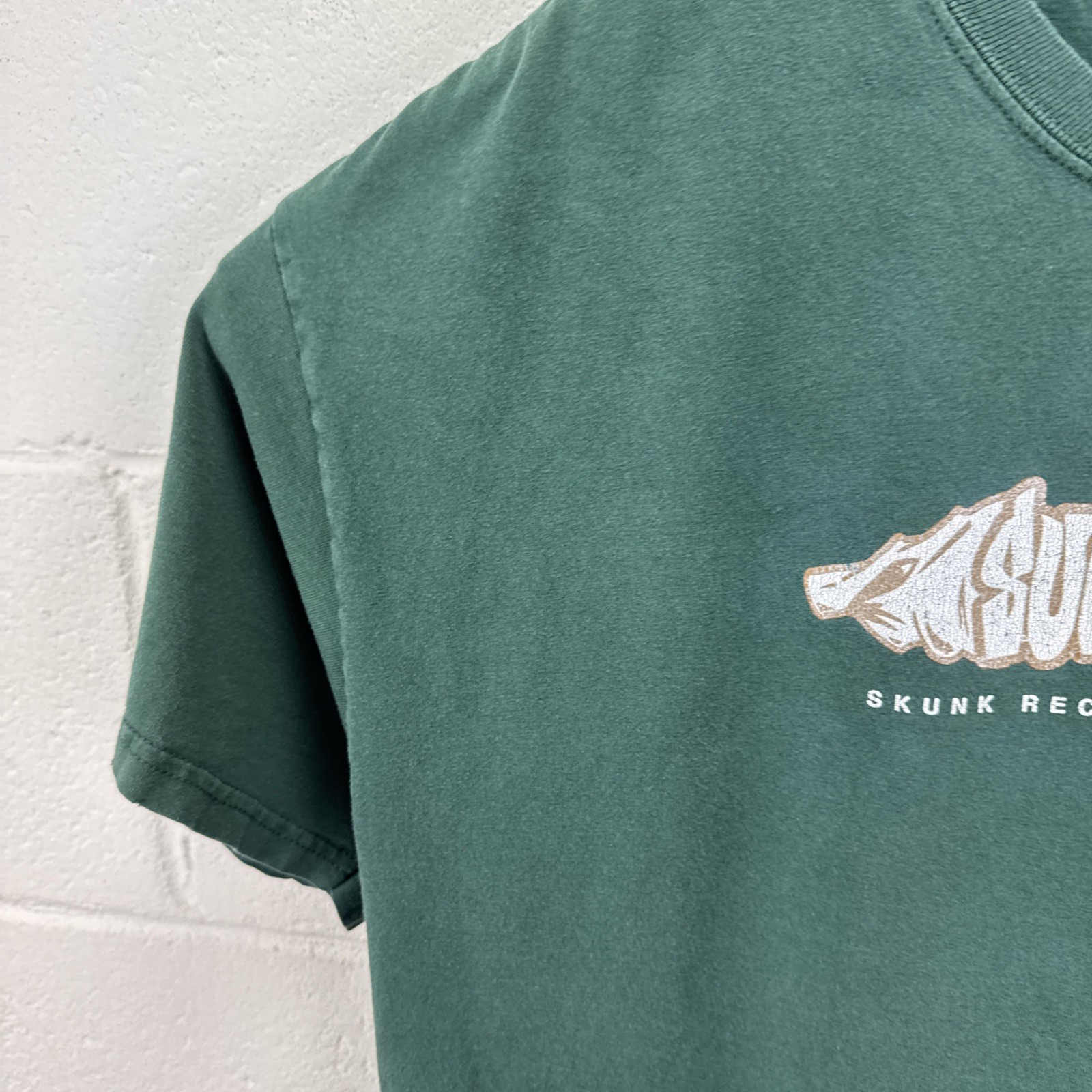 VINTAGE SUBLIME SKUNK RECORDS LBC Joint Logo 90’s T Shirt XL Green Repaired RARE