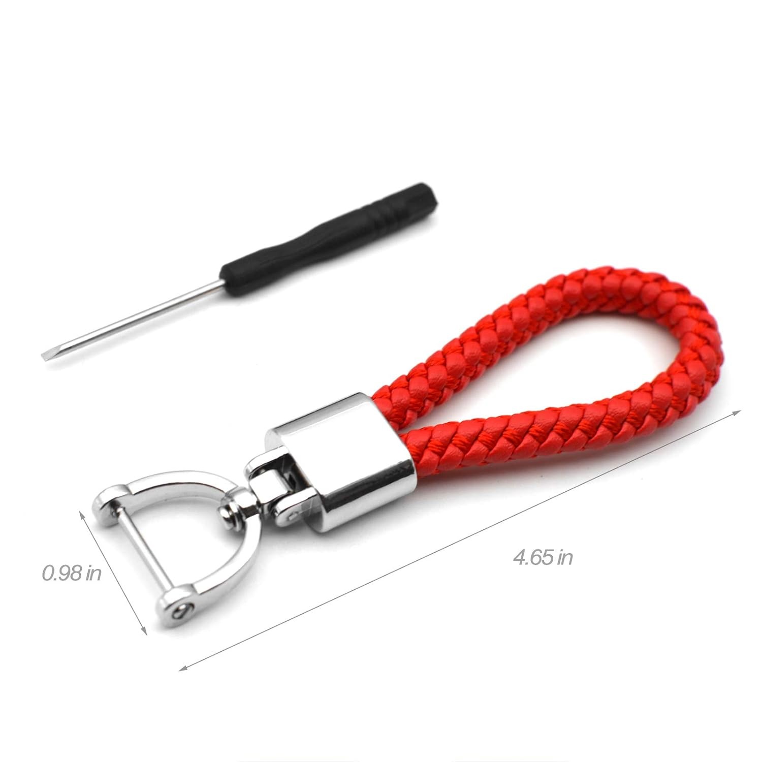 Red Leather Keychain Universal Car Fob Keychain Metal Keyring Woven Strap