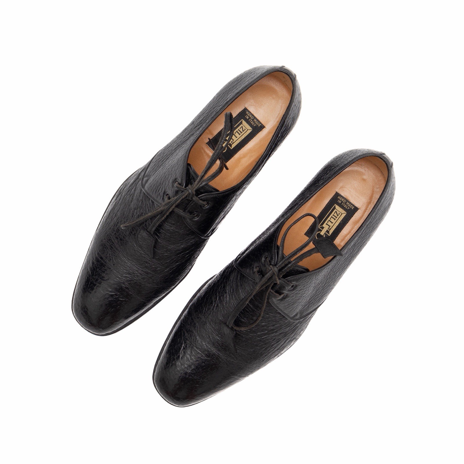 4.8k.$ ZILLI Men’s Blucher Derby Black Exotic Peccary Leather Handmade US 10