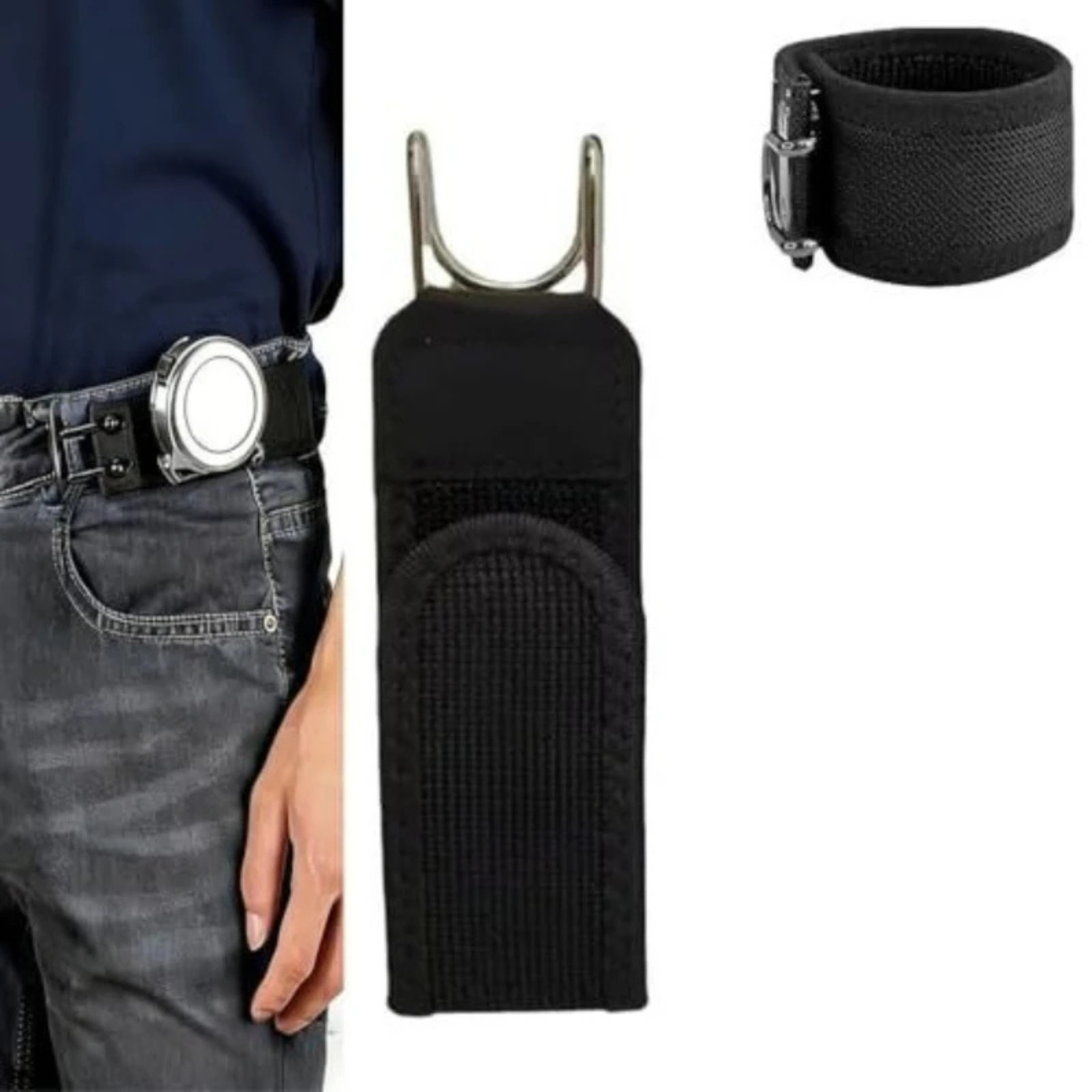 2PCS Tactical Metal Hook Elastic Belt Buckle-Less Invisible Waist Belt Closure
