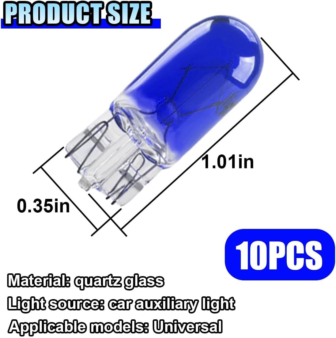 10PCS T10 12V 5W Flat Foot Halogen Bulbs for Car Brake, Width Indi Color: Blue