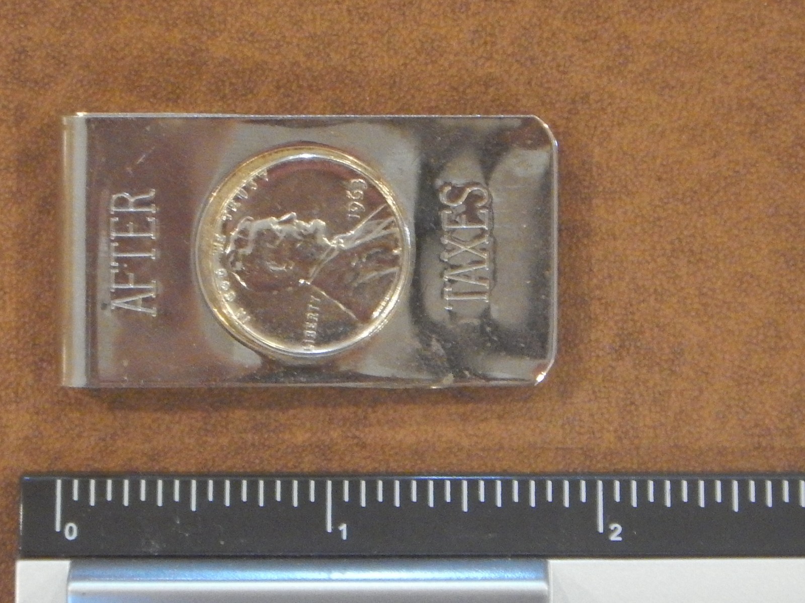 AFTER TAXES Money Clip w/1963 Real Silver-Plated Penny ~Novelty~ Made in the USA