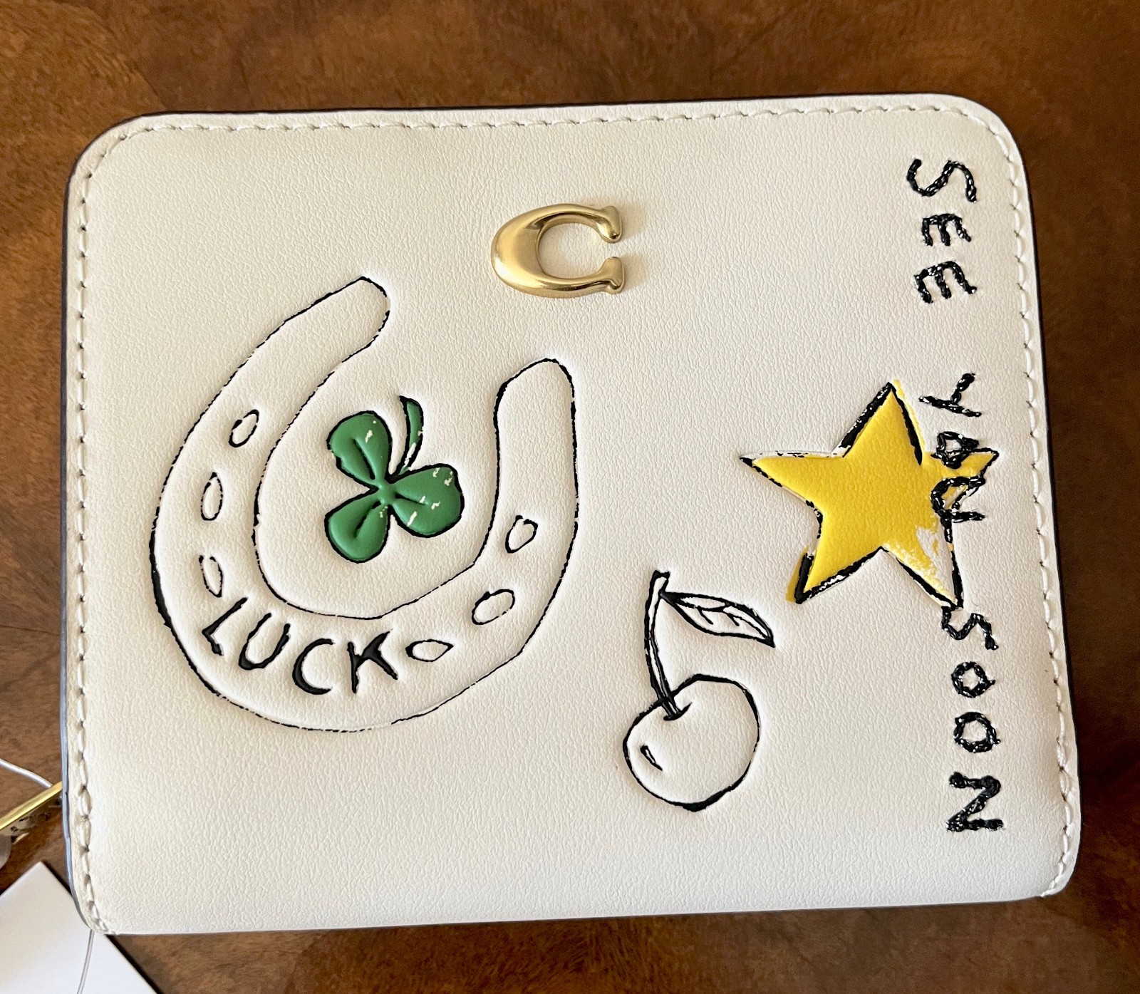 Coach Chalk Doodles ESSENTIAL SKETCH PRINT BILLFOLD WALLET Outside Zip Pocket