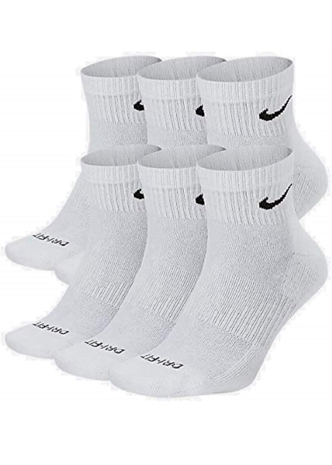 Nike Everyday Plus Cushion Drifit Men’s Ankle Socks, Size Large WHİTE 6pairs