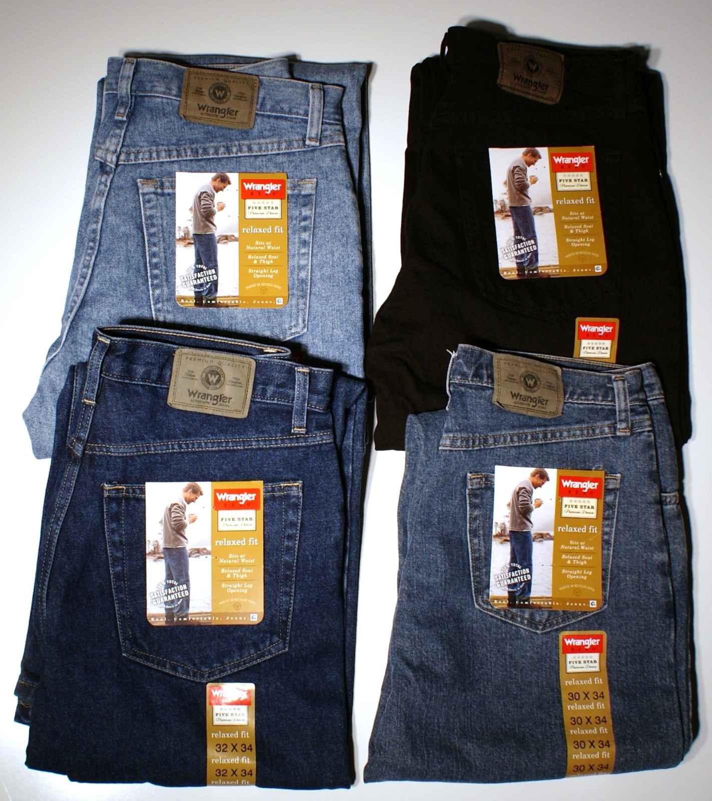 New Wrangler Five Star Relaxed Fit Jeans All Men`s Sizes Four Colors Available