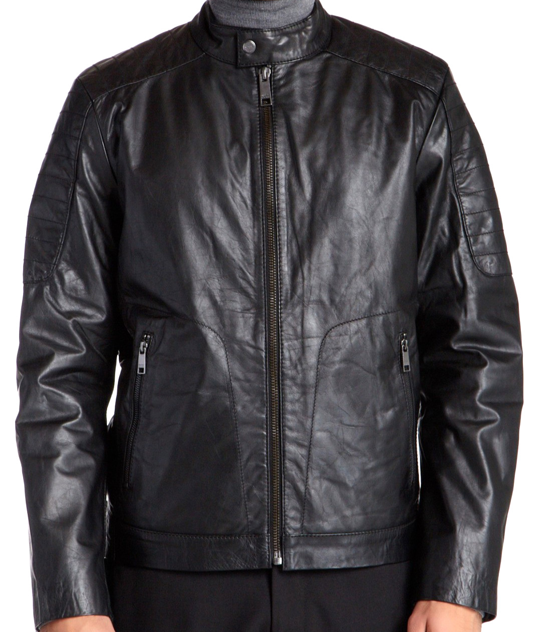 Andrew Marc New York Men’s Leather Moto Jacket Black Size S