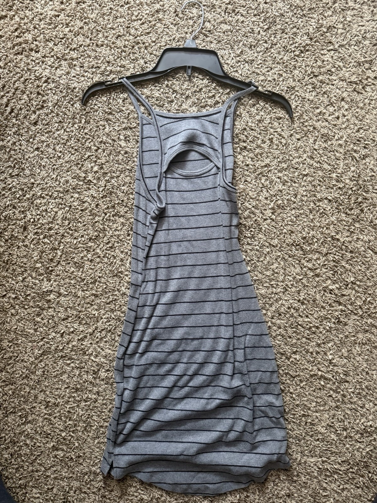 Pony Gray/Black Striped Racerback Tank Top Women’s M Scoop Neck Stretch Knit