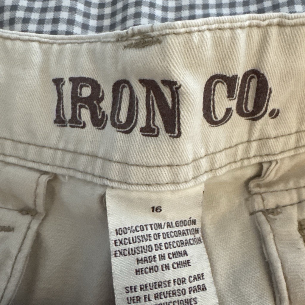 Iron Co. Beige Solid Cargo Shorts Cotton Canvas Flat Front Button Cargo Pockets