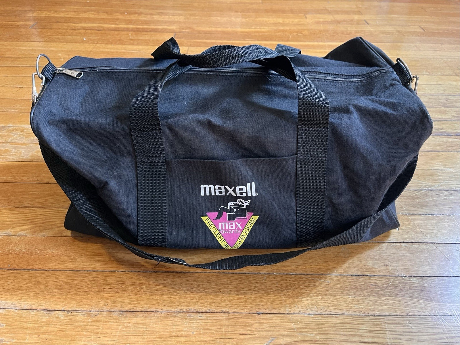 VINTAGE Maxell Blown Away Guy Duffel Bag Black Frequent Buyer Program
