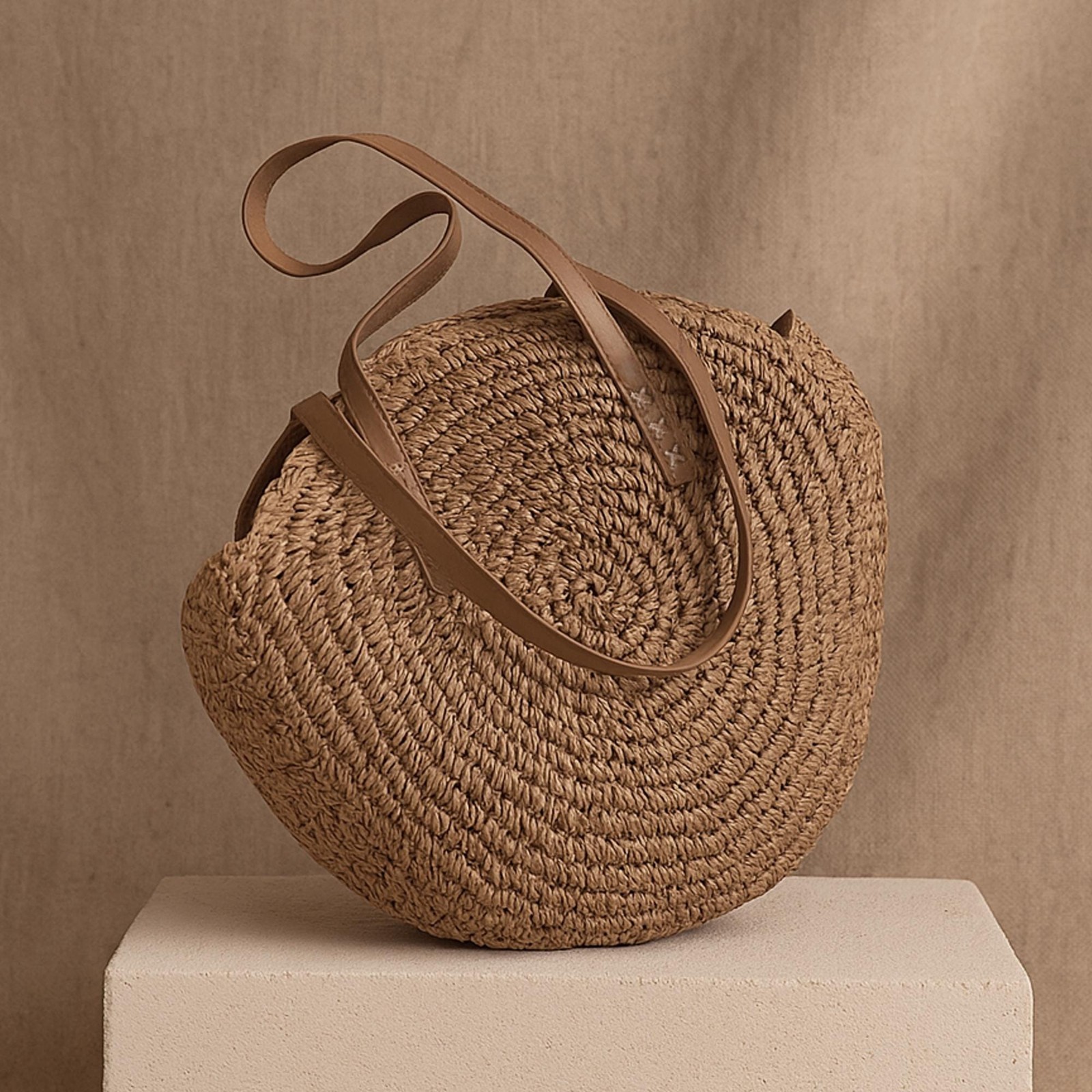 Handmade Boho Round Straw Bag Beach Tote Lightweight Summer Free Shipping US